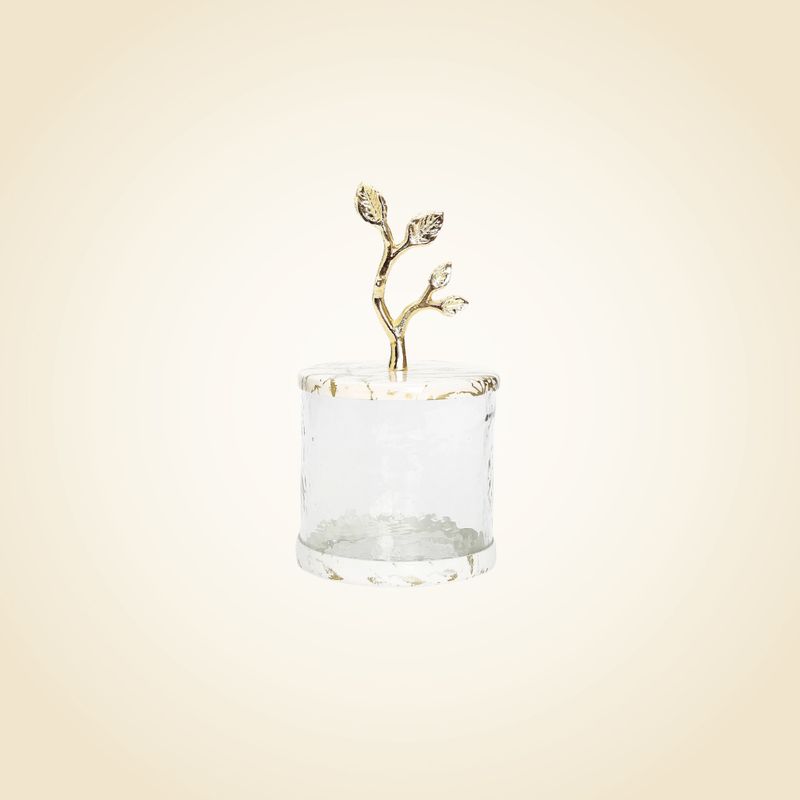 Small Marble Lucite Canister With Leaf Handle