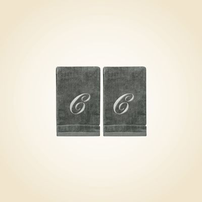 2 Dark Gray Towels with Silver Letter C