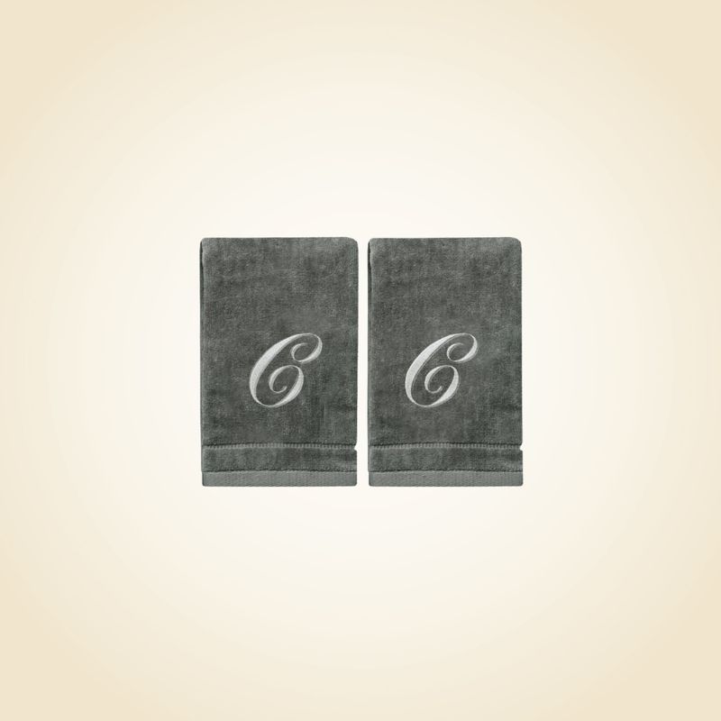 2 Dark Gray Towels with Silver Letter C