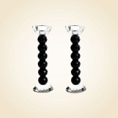 10" Black Crystal Ball Candlesticks Set of 2