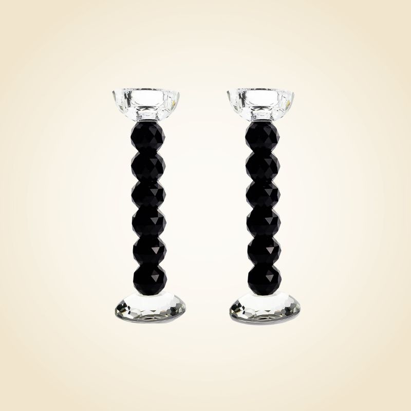 10" Black Crystal Ball Candlesticks Set of 2