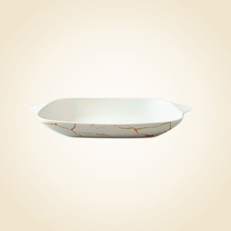 Matte White w/ Gold Marble Square Dish