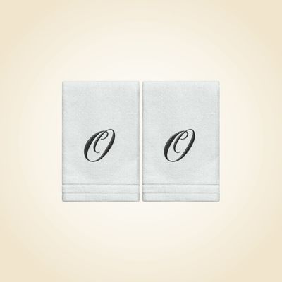 2 White Towels with Black Letter O