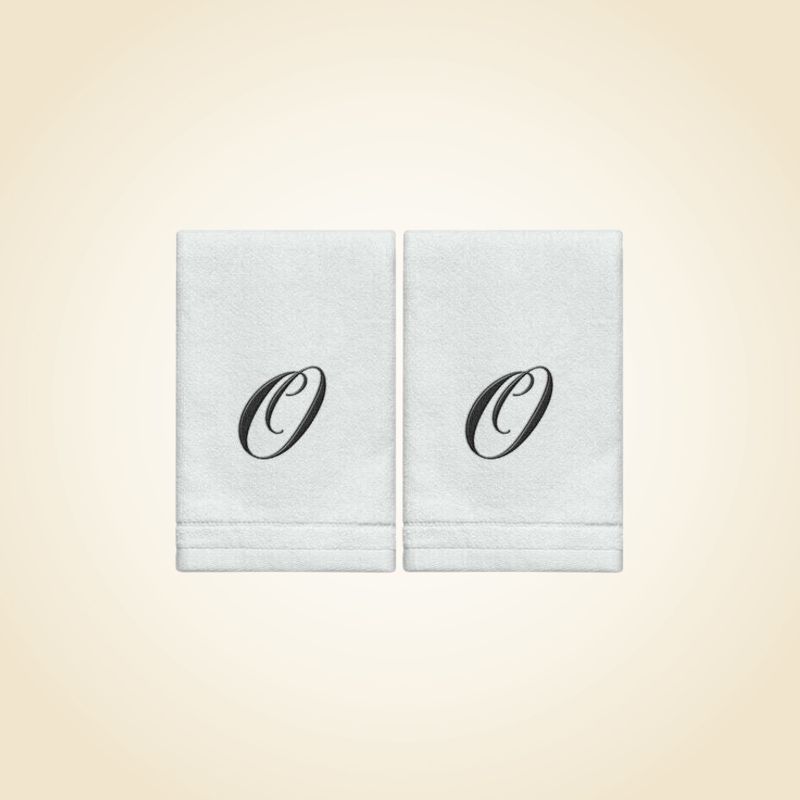 2 White Towels with Black Letter O
