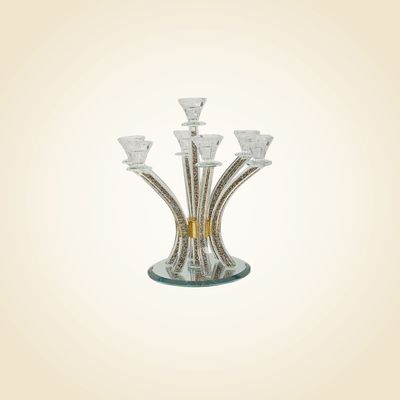 Gold Crystal Filled 7 Branch Candelabra on Mirror Base