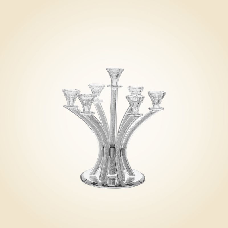 Crystal Filled 7 Branch Candelabra on Mirror Base