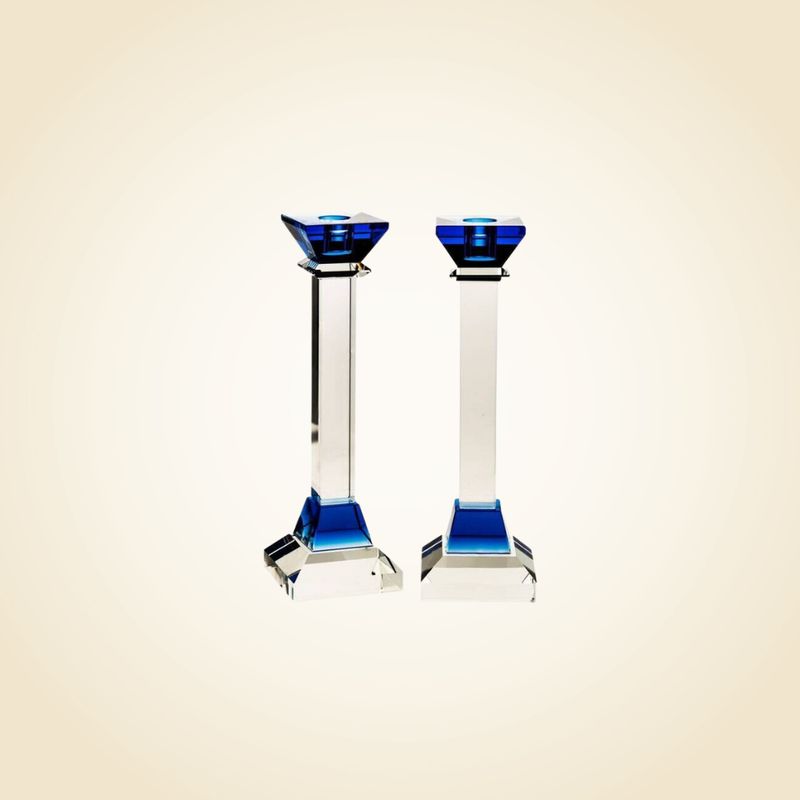 10" Blue Square Crystal Candlesticks