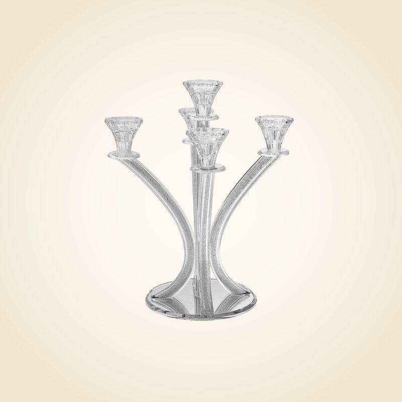 Crystal Filled 5 Branch Candelabra on Mirror Base