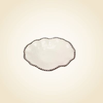 Ceramic Beaded White Serving Platter