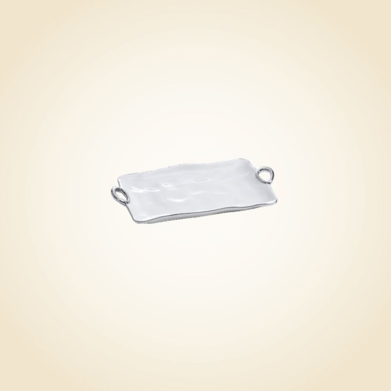 Handle White &amp; Silver Large Platter