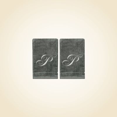 2 Dark Gray Towels with Silver Letter P