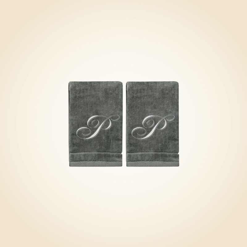 2 Dark Gray Towels with Silver Letter P