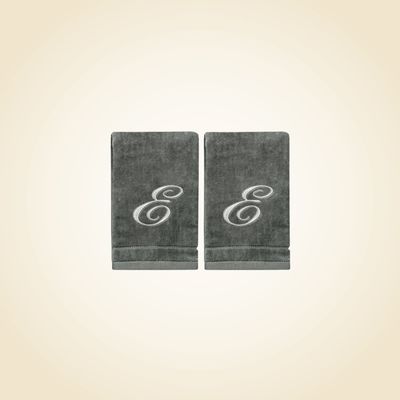 2 Dark Gray Towels with Silver Letter E