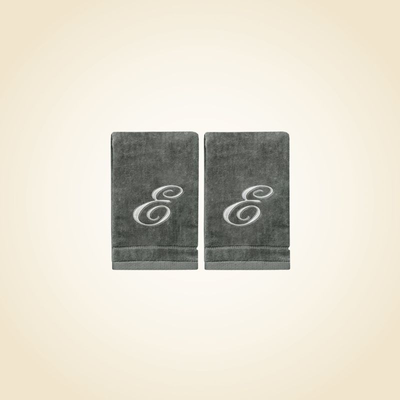 2 Dark Gray Towels with Silver Letter E