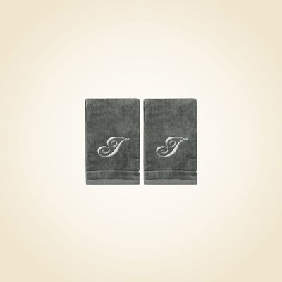 2 Dark Gray Towels with Silver Letter I