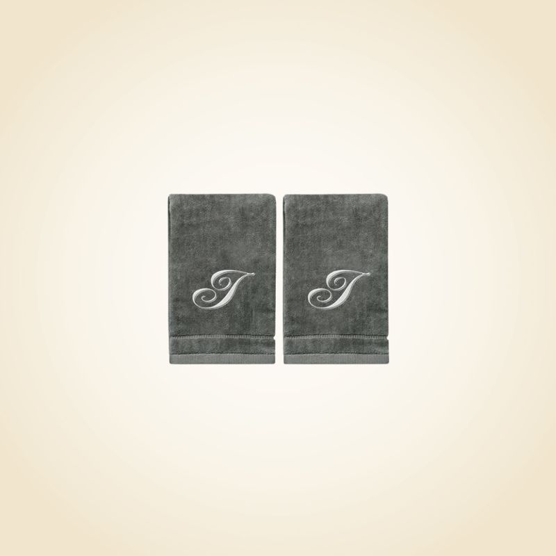 2 Dark Gray Towels with Silver Letter I