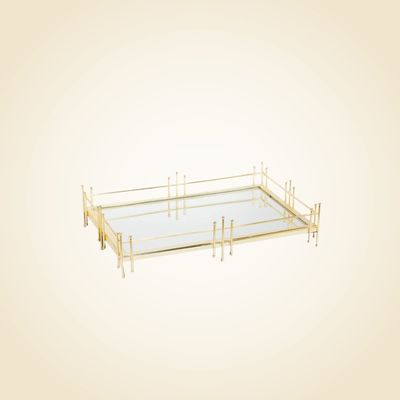 Rectangle Tray With Gold Straight Cut Design