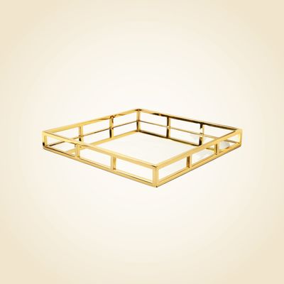 15.75 Square Gold Mirror Tray