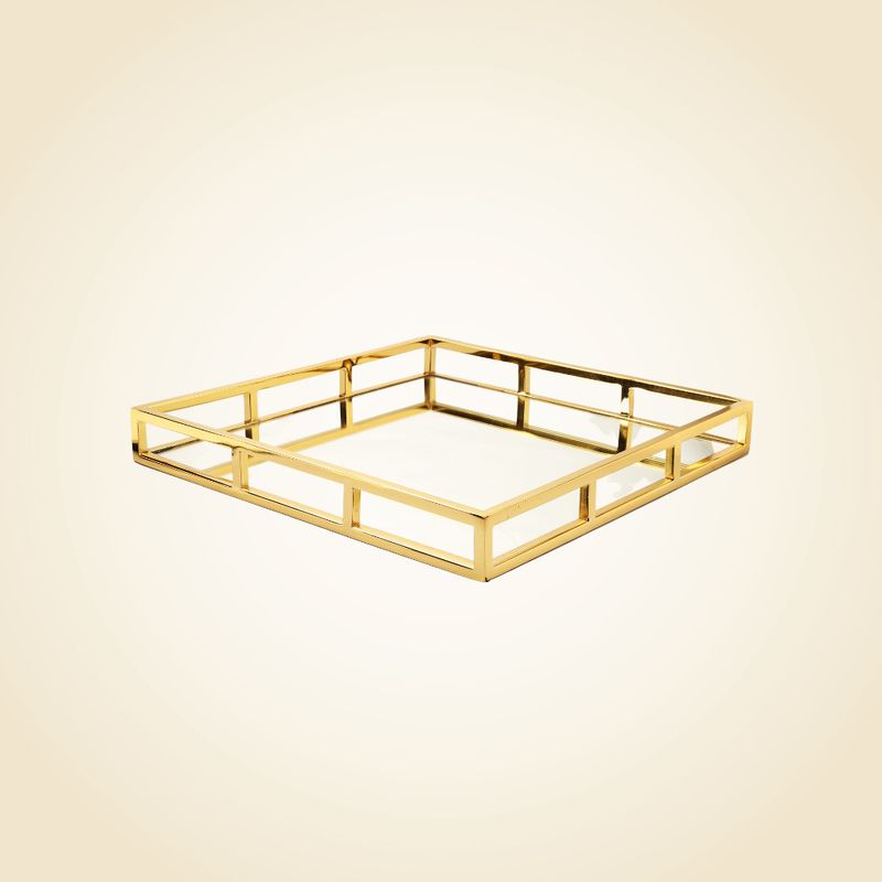 15.75 Square Gold Mirror Tray