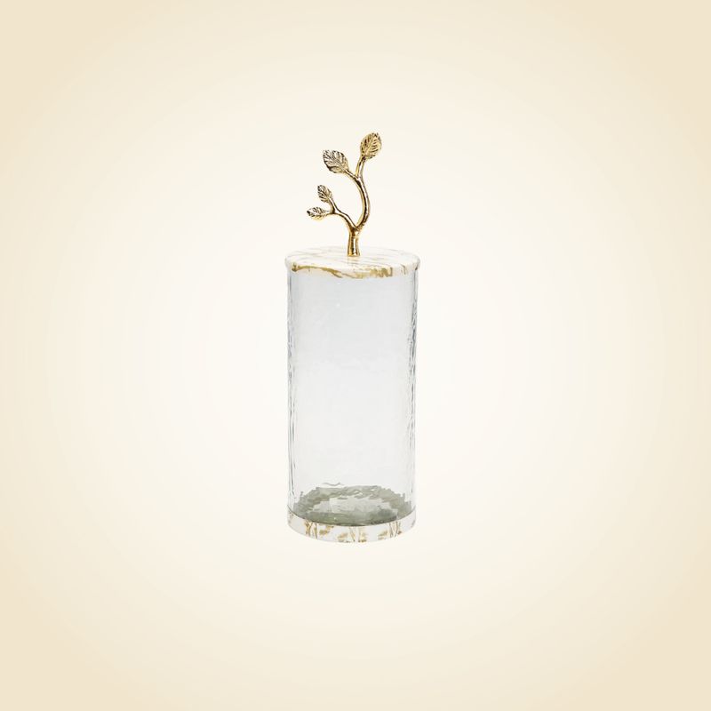 Large Marble Lucite Canister With Leaf Handle