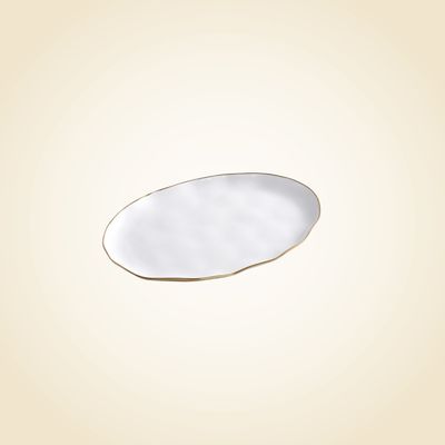 Simple Ceramic White &amp; Gold Oval Platter