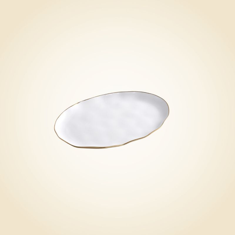 Simple Ceramic White &amp; Gold Oval Platter