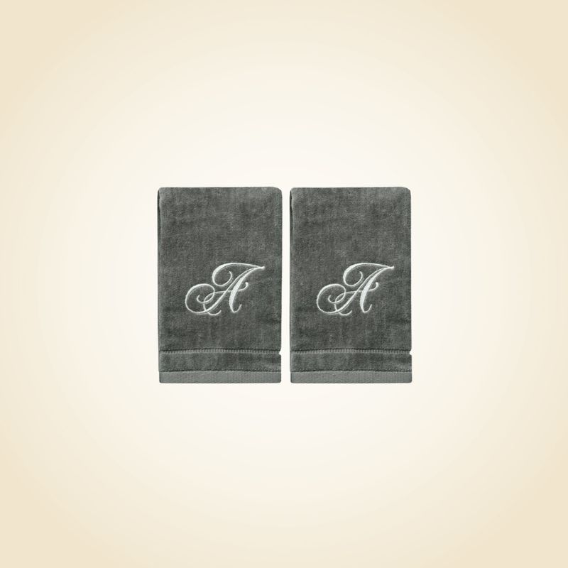 2 Dark Gray Towels with Silver Letter A