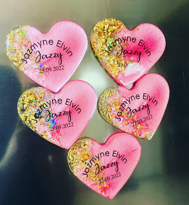 Heart Shaped Epoxy Magnet/Keychain With Glitter/Foil