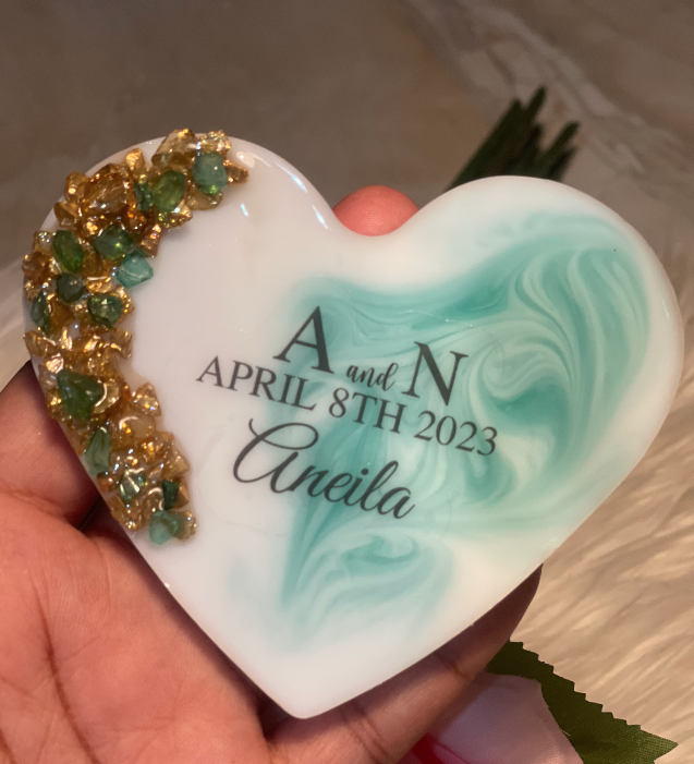 Heart Shaped Epoxy Magnet/Keychain With Crushed Glass Stones