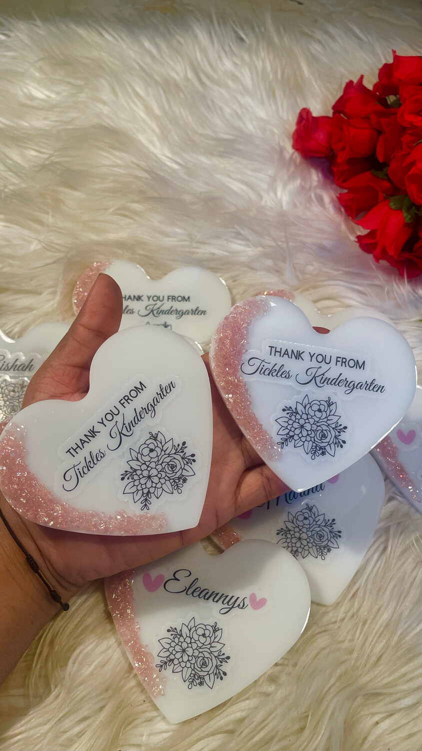 Heart Shaped Epoxy Magnet/Keychain With Crushed Glass Stones