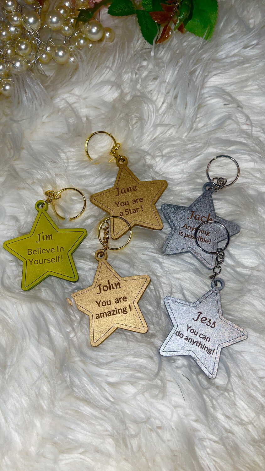 PAINTED STAR AFFIRMATION KEYCHAINS