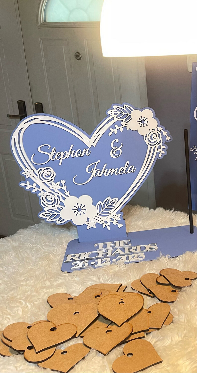 Wooden Wedding Guest Book - Includes 75 Hearts