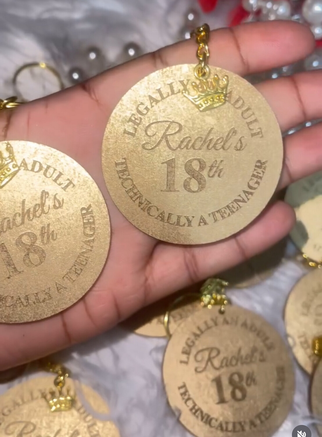 GOLD PAINTED WOODEN KEYCHAIN WITH CHARM