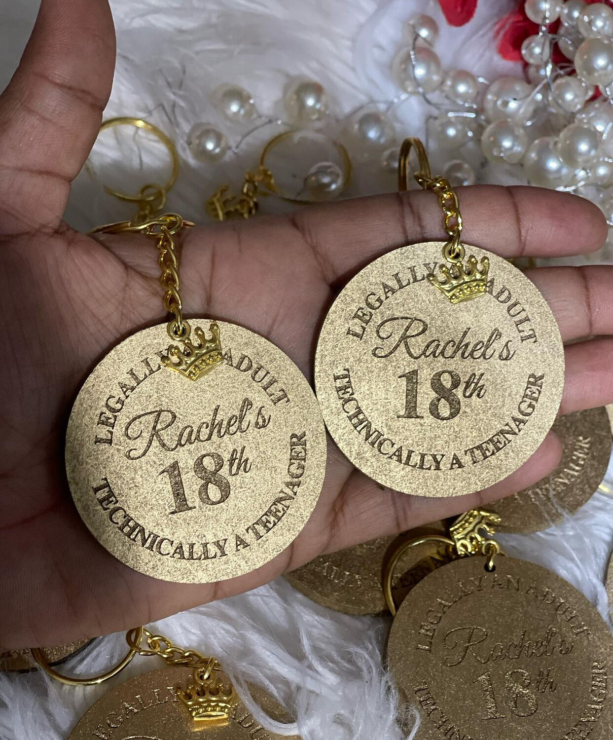 GOLD PAINTED WOODEN KEYCHAIN WITH CHARM