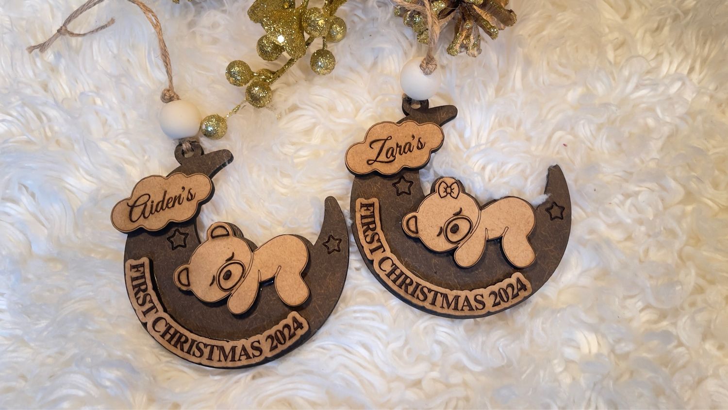 FIRST CHRISTMAS SLEEPING BEAR ON MOON ORNAMENT