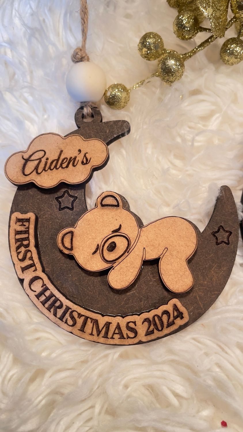 FIRST CHRISTMAS SLEEPING BEAR ON MOON ORNAMENT