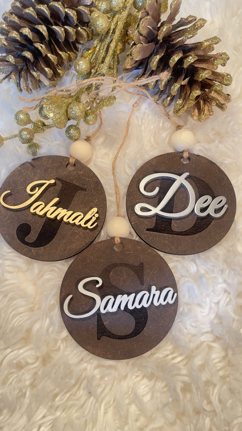 NAME ORNAMENT WITH ENGRAVED BACK
