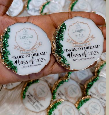 GRADUATION RESIN PIECES with Crushed Glass Stones- CAN BE MAGNETS OR KEYCHAINS