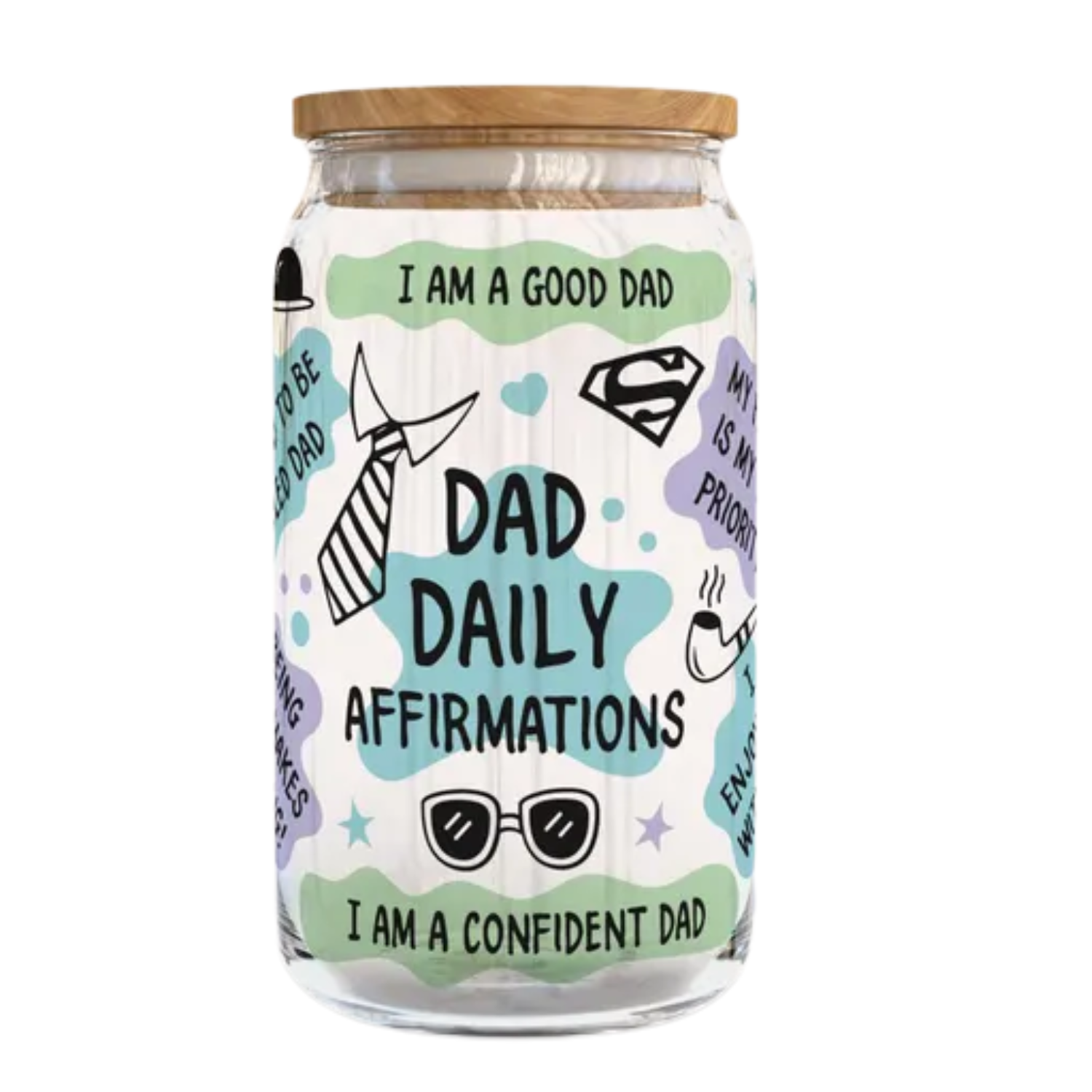Father's Day 160z Libby Glass Cans/Tumbler/Cup with Lid &amp; Straw