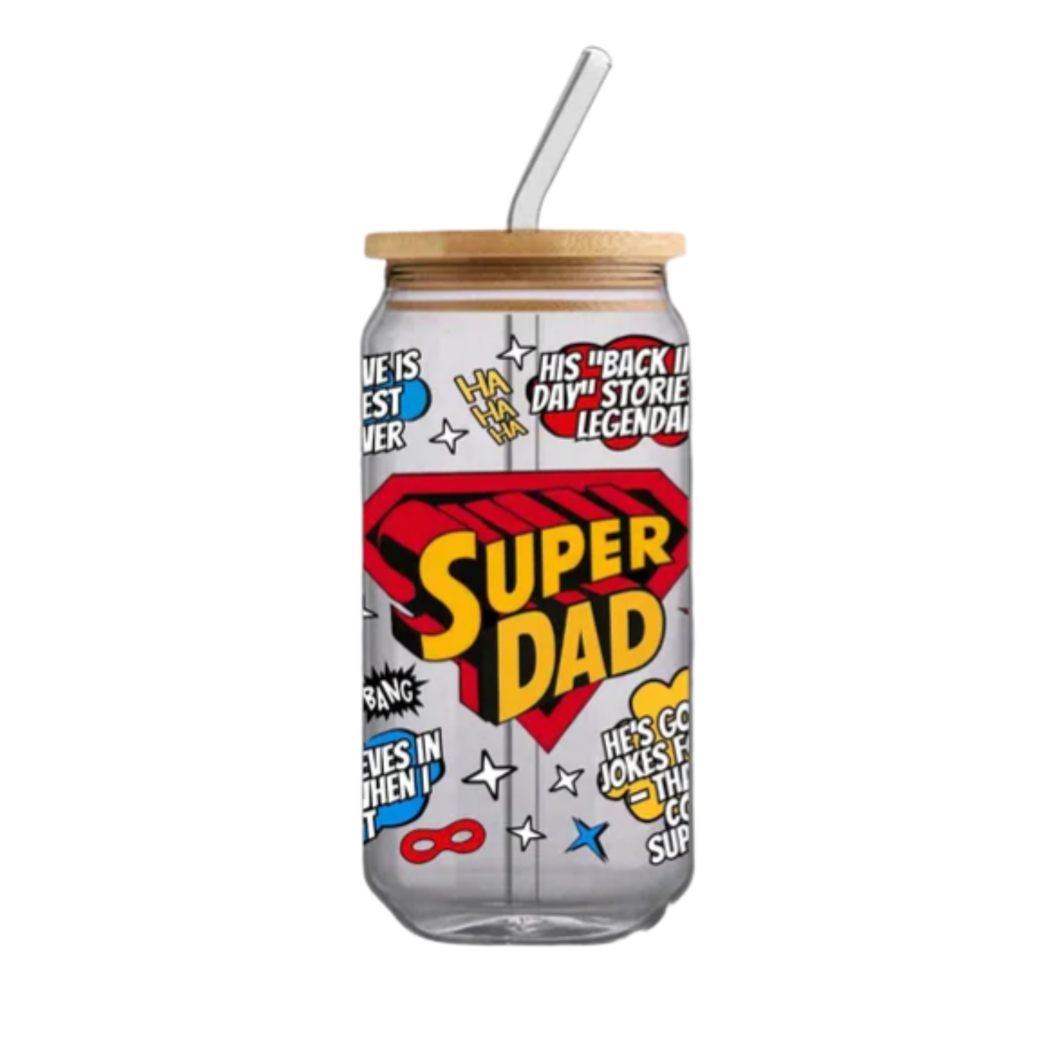 Father&#39;s Day 160z Libby Glass Cans/Tumbler/Cup with Lid &amp; Straw