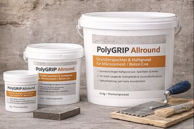 PolyGRIP Allround – Grundierspachtel & Haftgrund für Mikrozement / Beton Ciré PolyGRIP Allround Grundierspachtel & Haftgrund für Mikrozement / Beton Ciré – Gebinde 1 kg, 5 kg und 15 kg