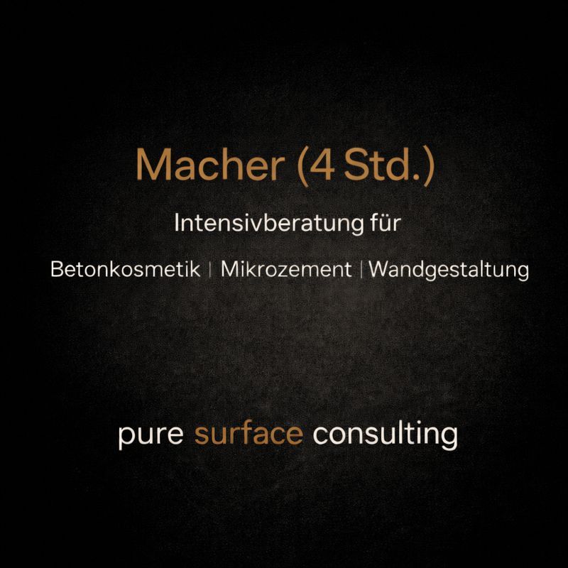 Grafik zum Beratungspaket „Macher (4 Std.)“ von rauMKult® für Betonkosmetik, Mikrozement und kreative Wandgestaltung.