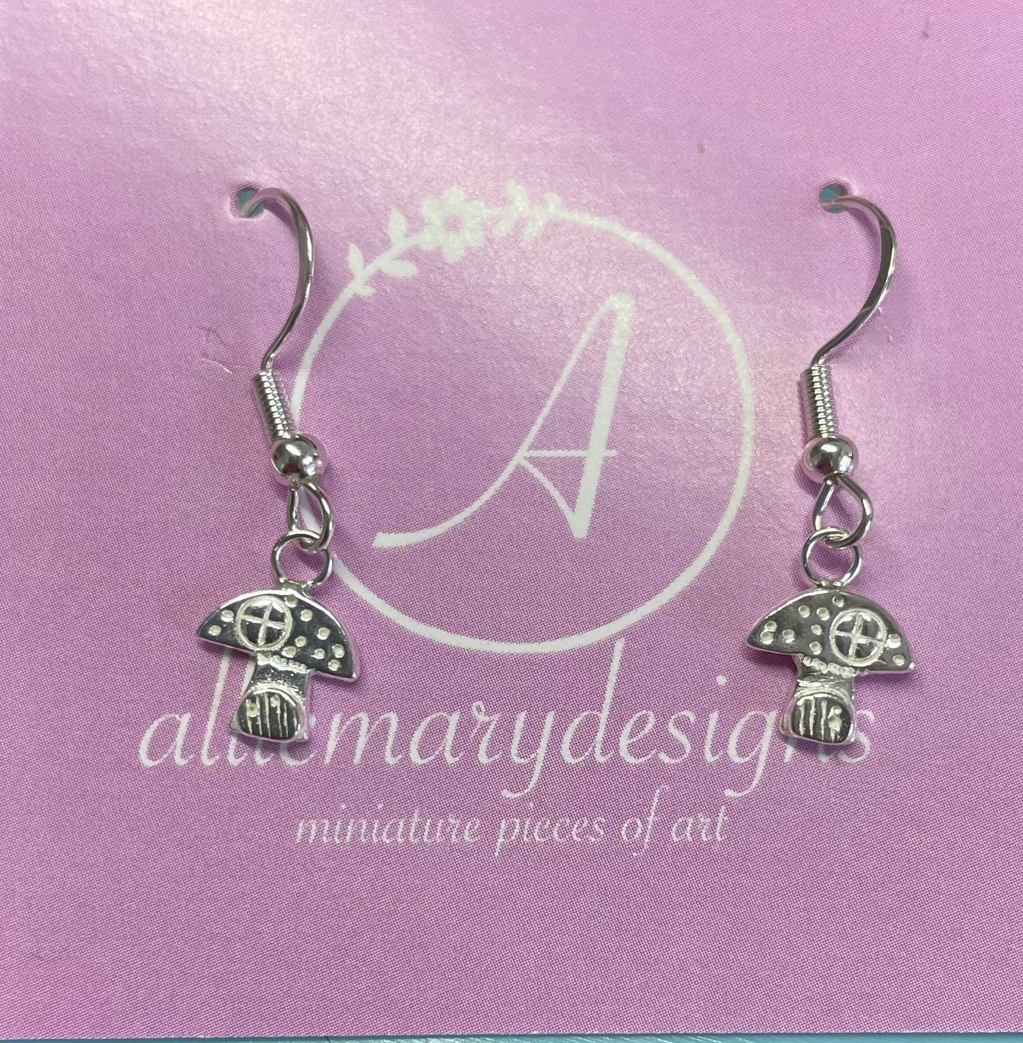 Toadstool house dangly earrings