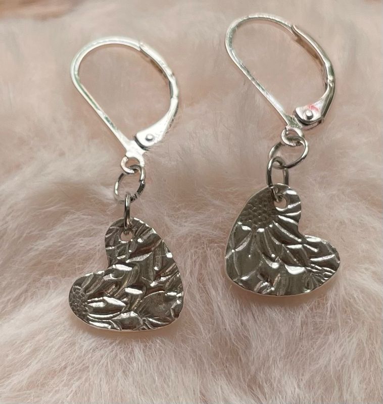 Silver heart drop earrings
