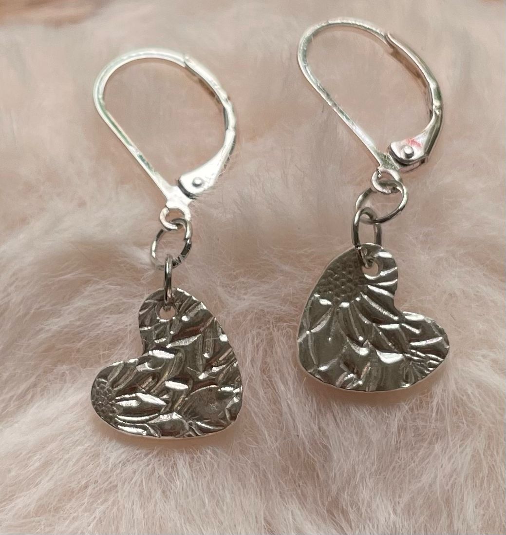 Silver heart drop earrings