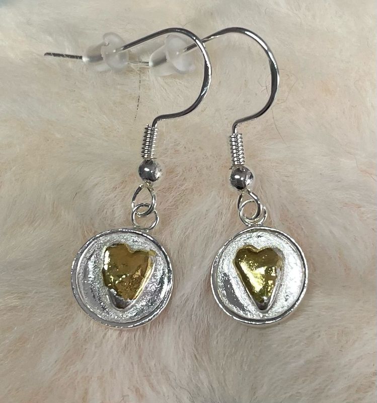 Gold Heart Disk Earrings