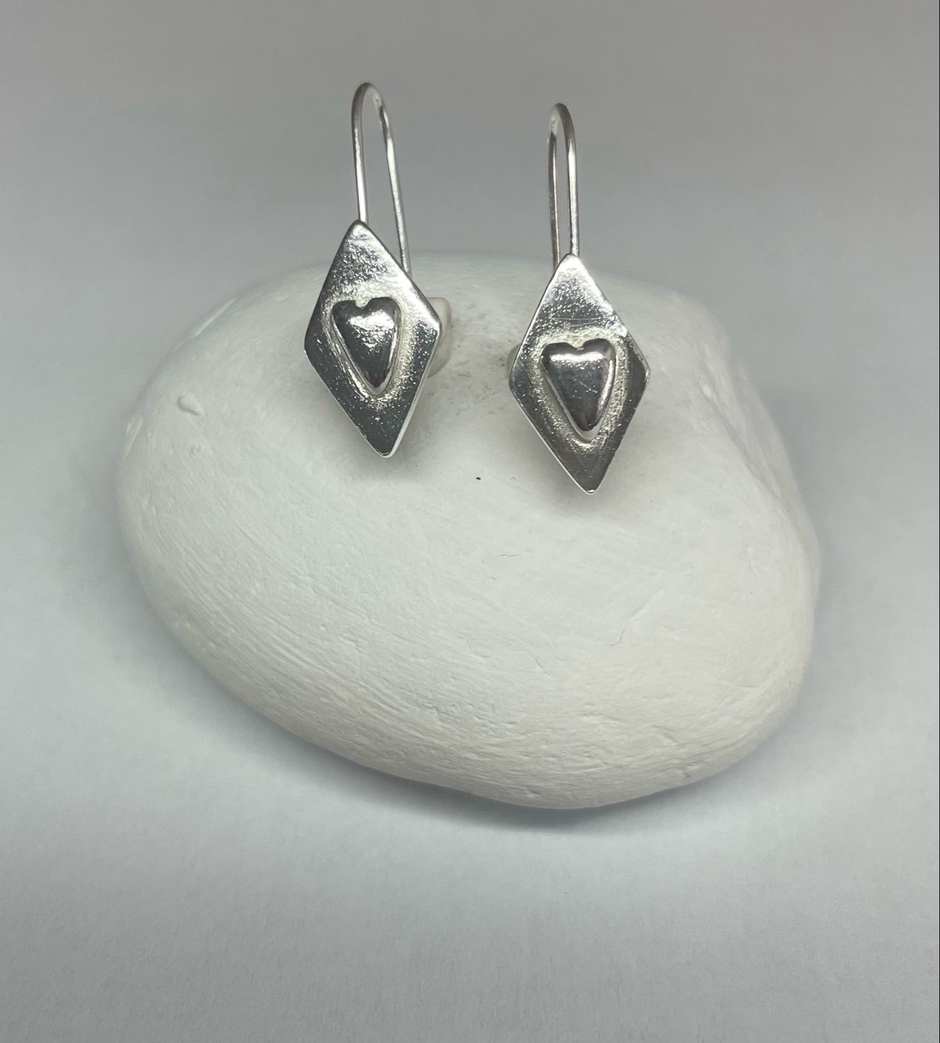 Diamond And Heart Silver Earrings