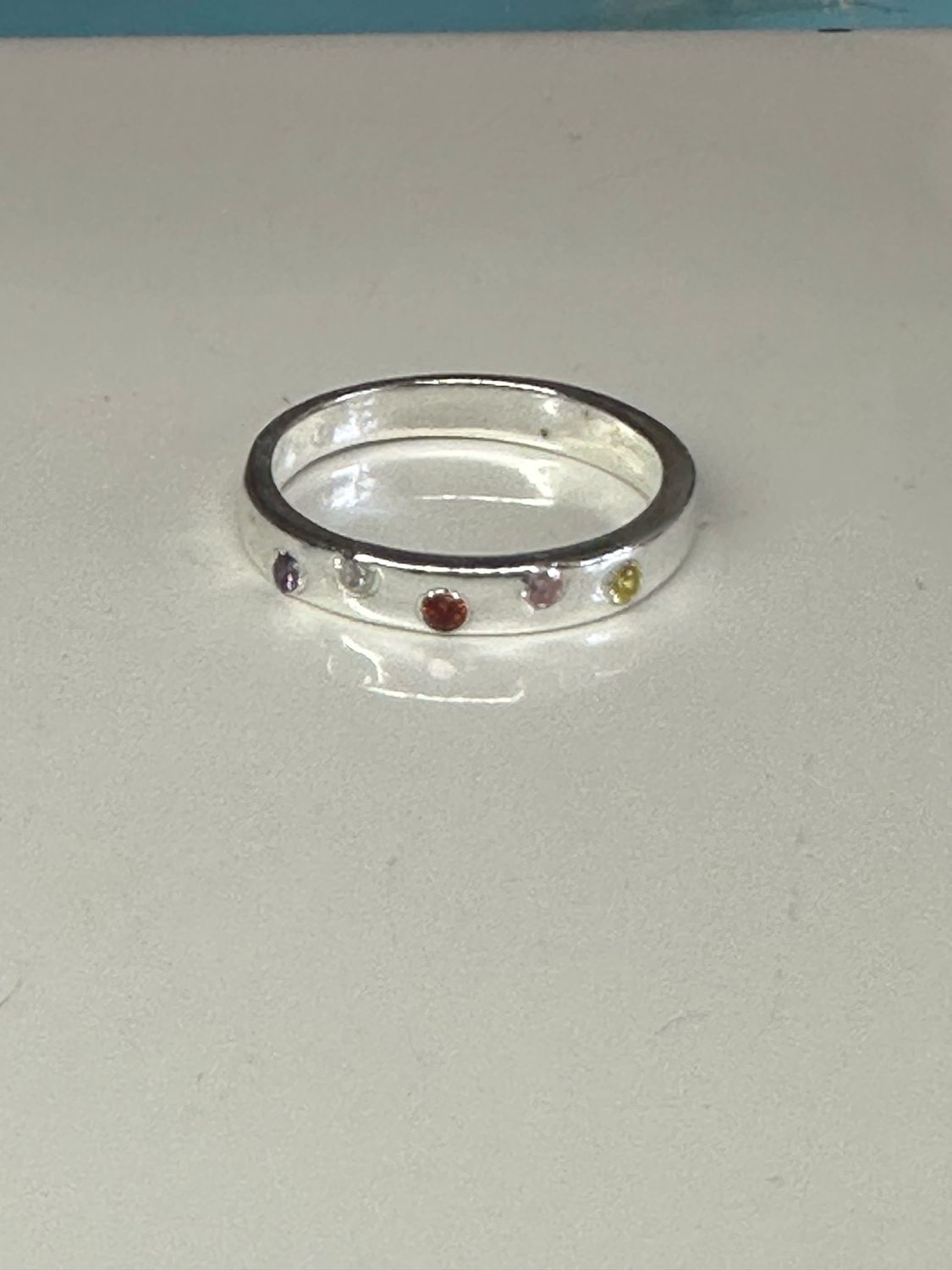 Silver Band With Coloured Gems