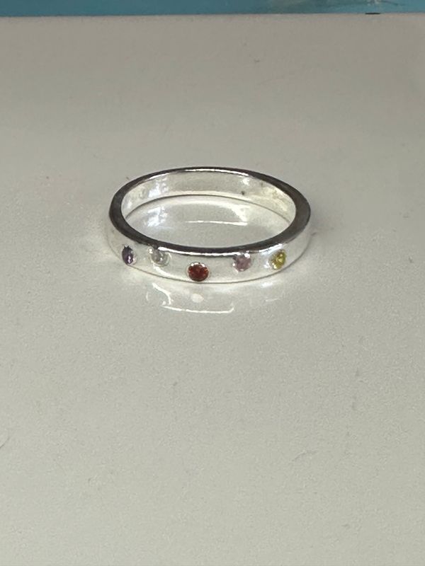 Silver Band With Coloured Gems