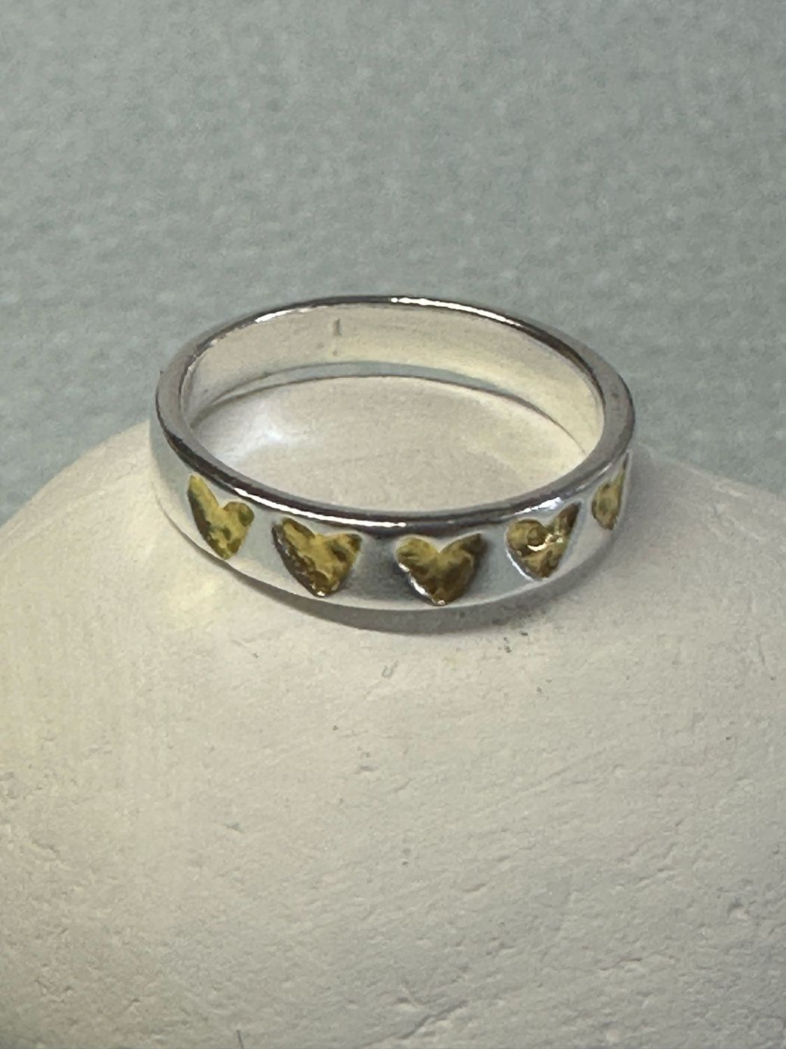 Silver Ring With Gold Hearts
